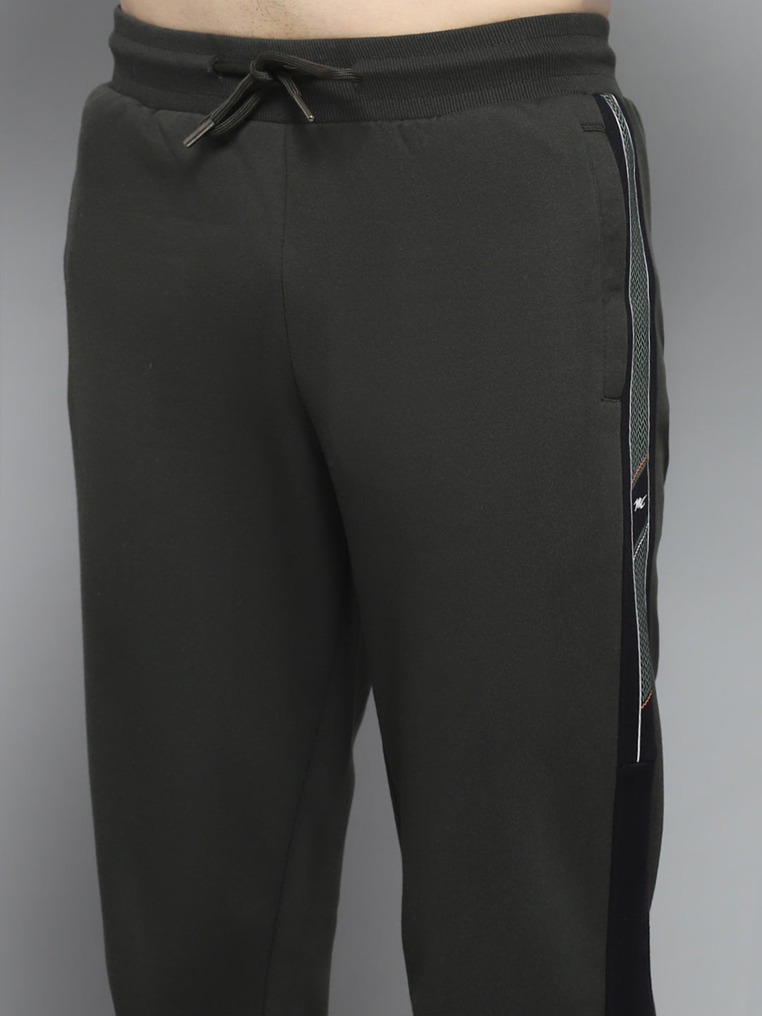 Men Olive Printed Mock Neck Full Sleeve Winter Tracksuit