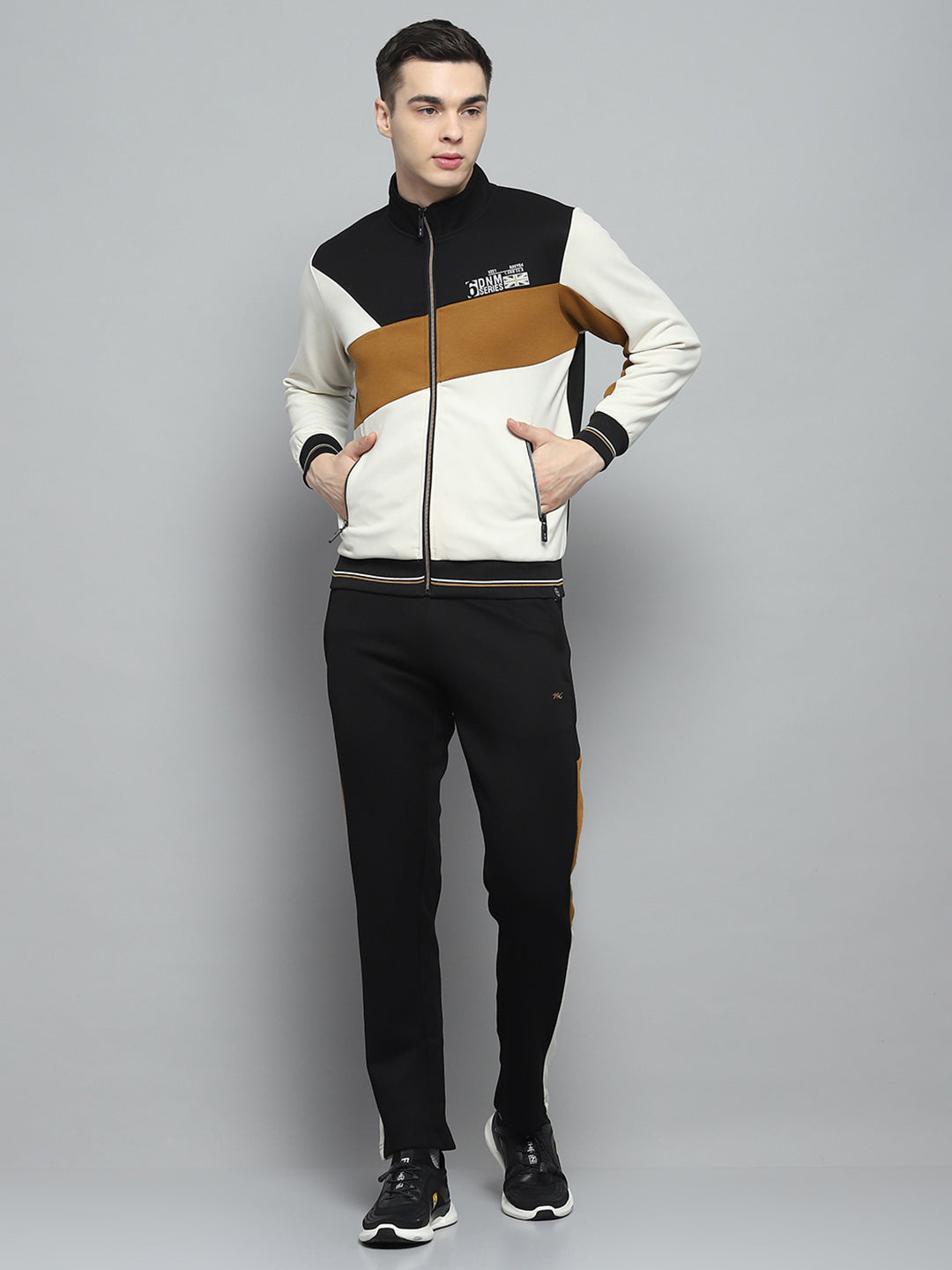 Buy Men Black White Printed Mock Neck Full Sleeve Winter