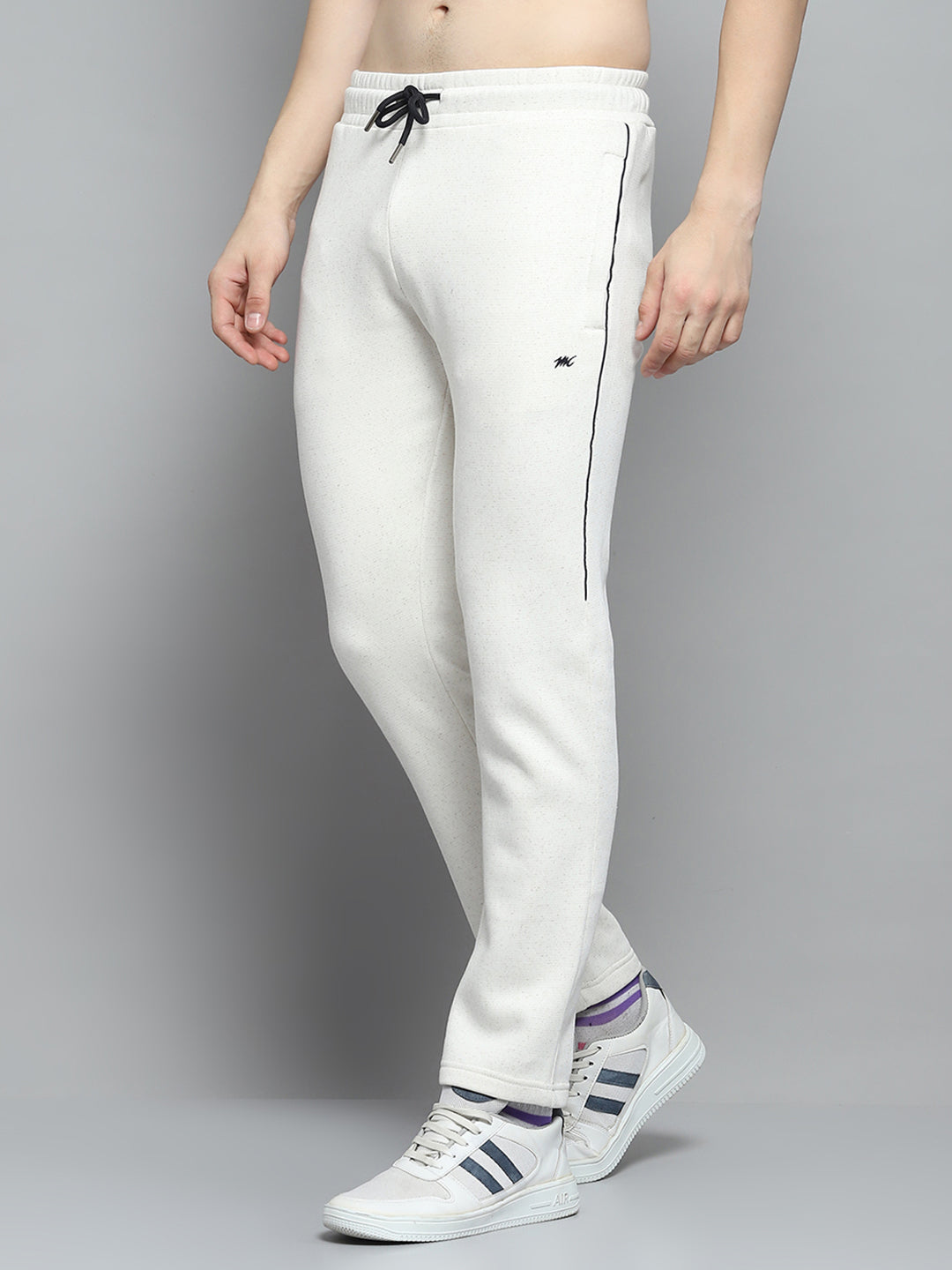 Men Off White & Navy Blue Printed Hooded Full Sleeve Winter Tracksuit