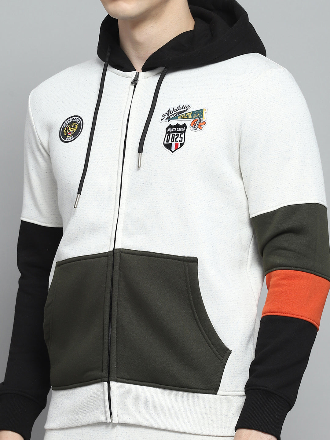 Men Off White & Black Printed Hooded Full Sleeve Winter Tracksuit