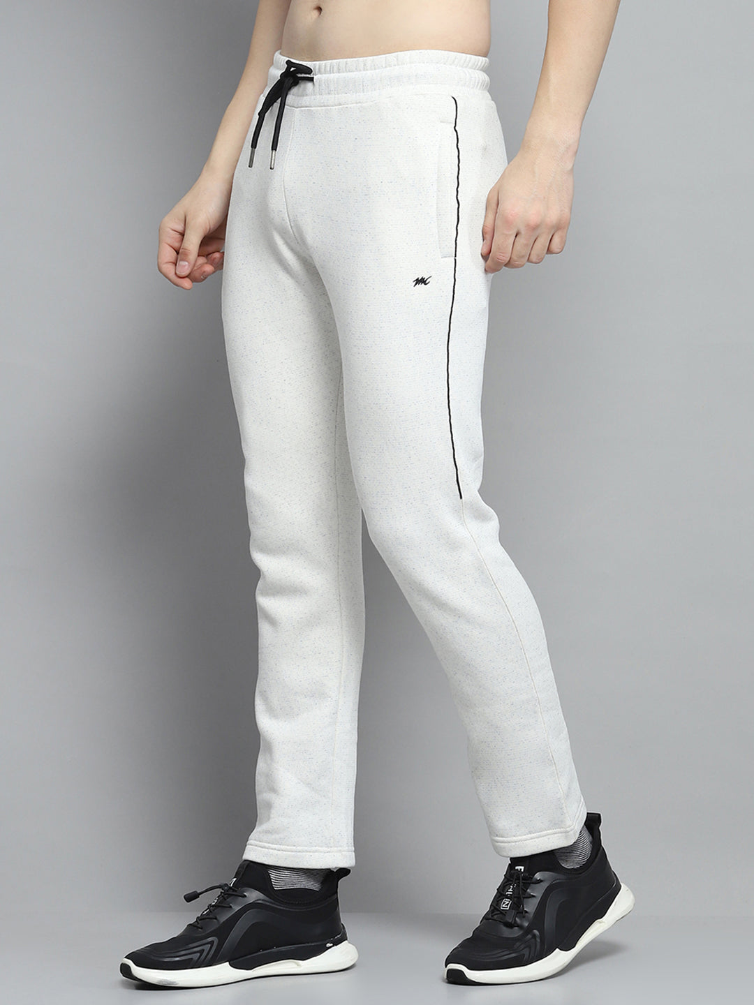 Men Off White & Black Printed Hooded Full Sleeve Winter Tracksuit