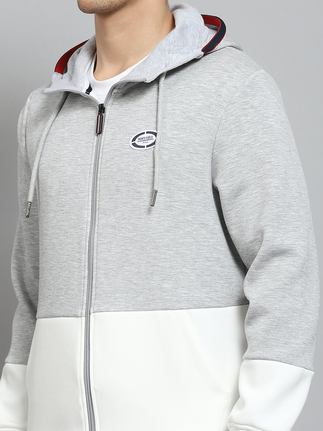 Men Grey Self Design Hooded Full Sleeve Winter Tracksuit