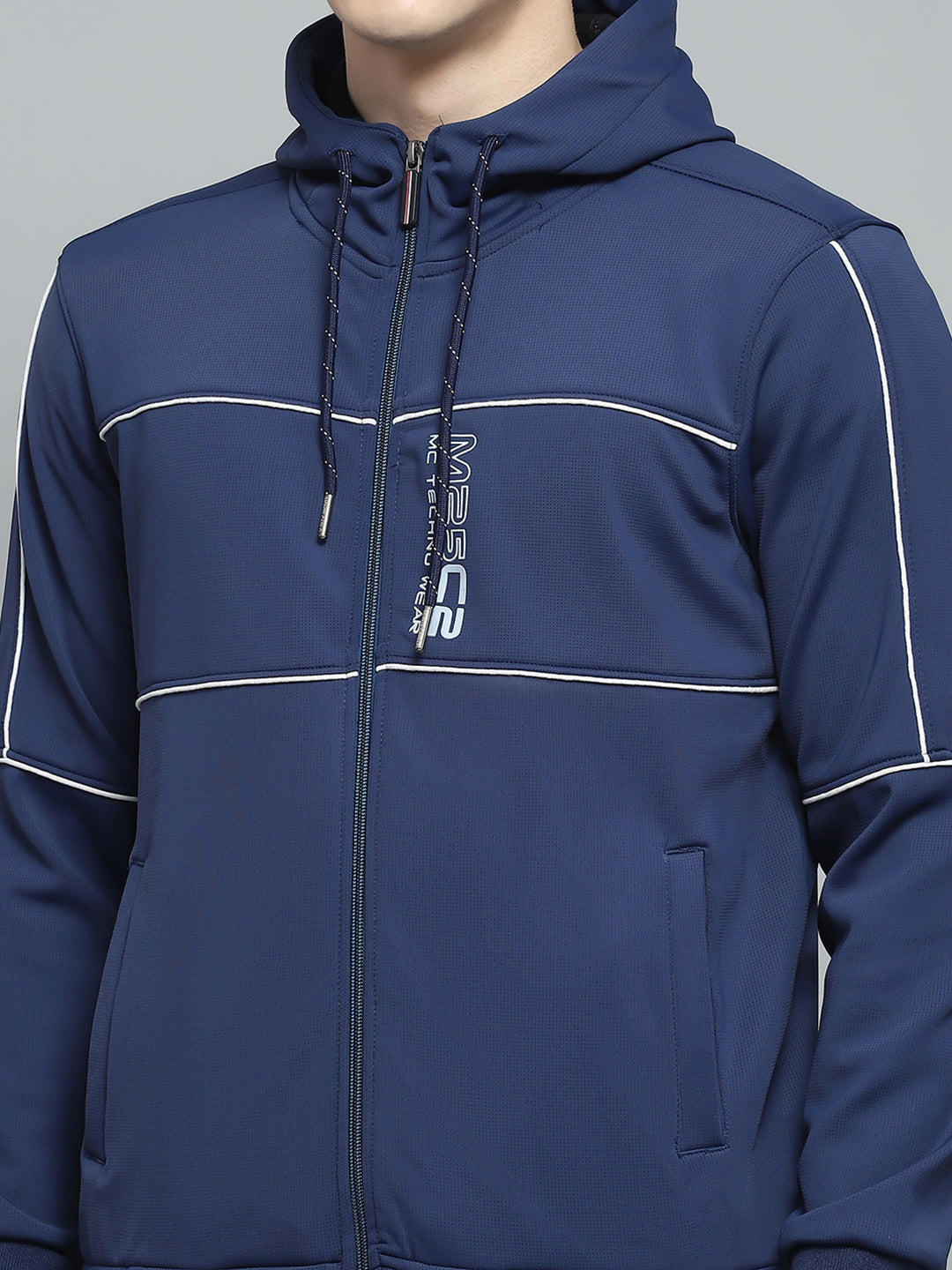 Men Blue Printed Hooded Full Sleeve Winter Tracksuit