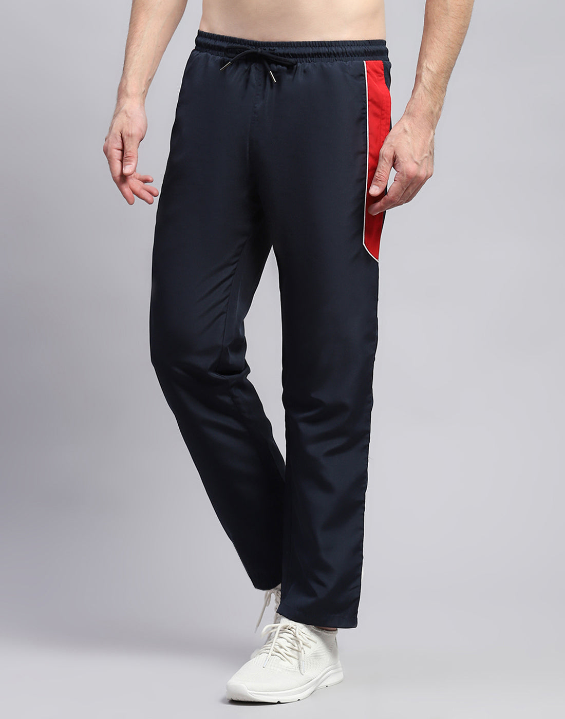 Men Navy Blue Solid Band Collar Full Sleeve Winter Tracksuit