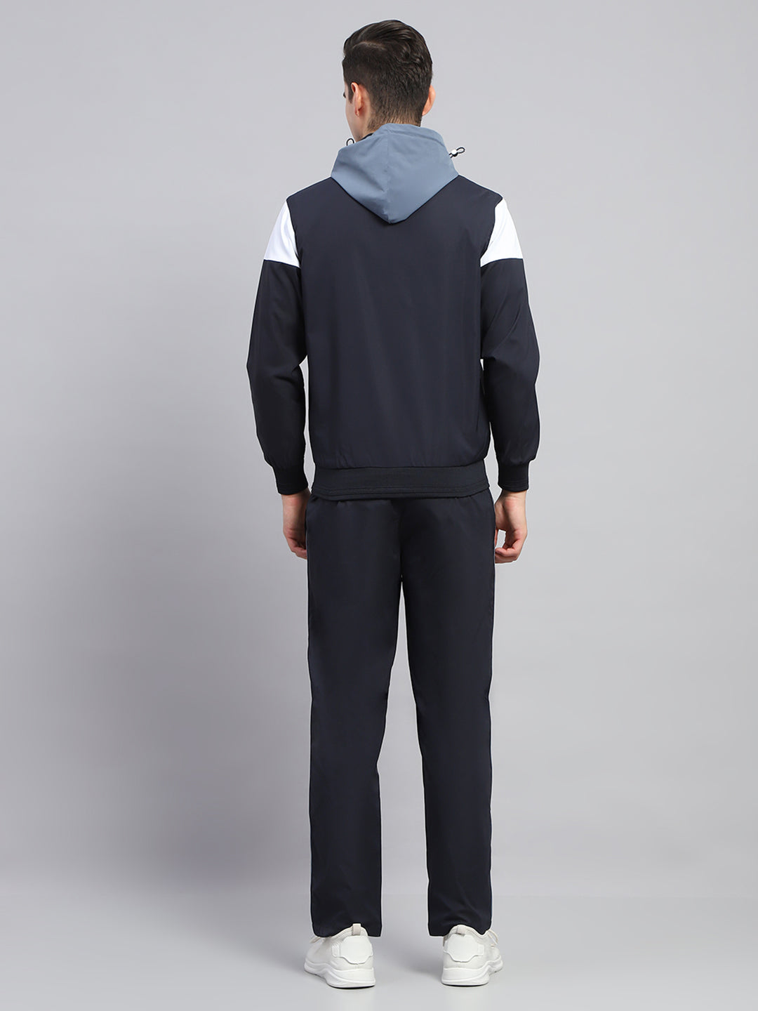 Men Navy Blue Solid Hooded Full Sleeve Winter Tracksuit