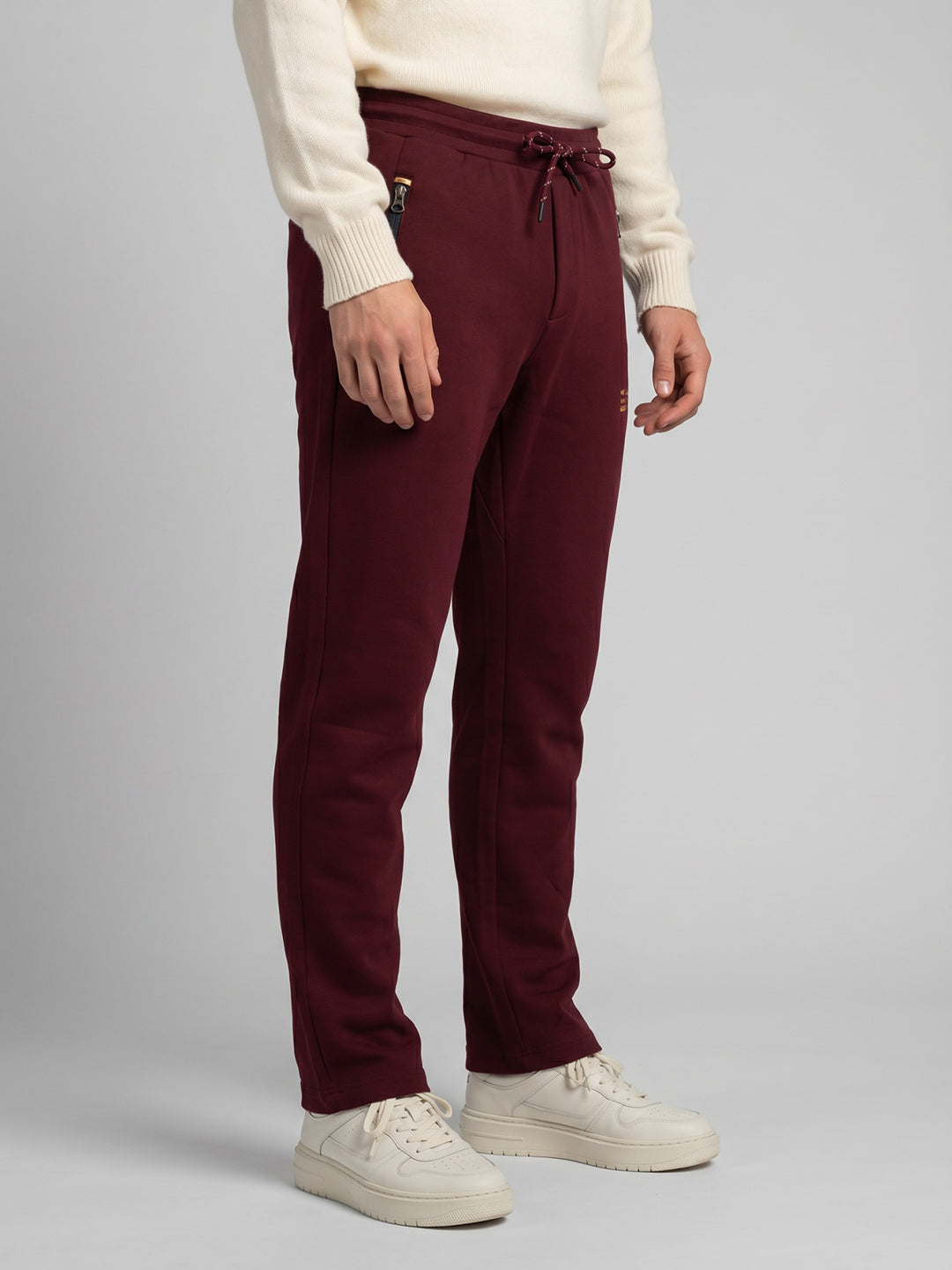Men Maroon Solid Regular Fit Lower