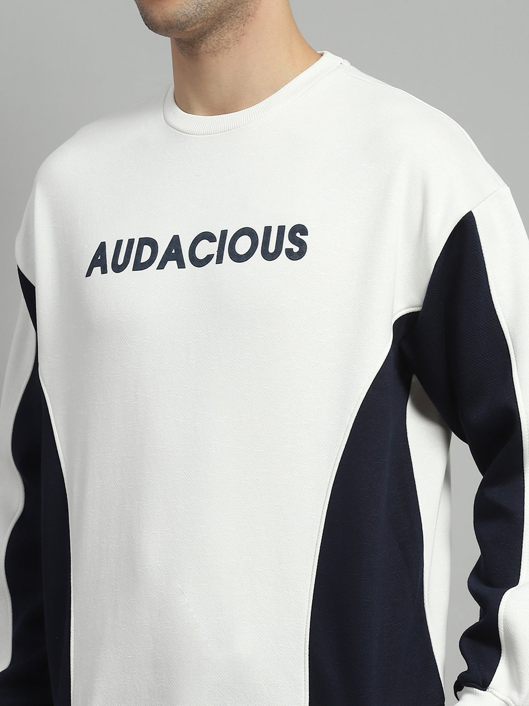 Men White Printed Round Neck Full Sleeve Sweatshirt