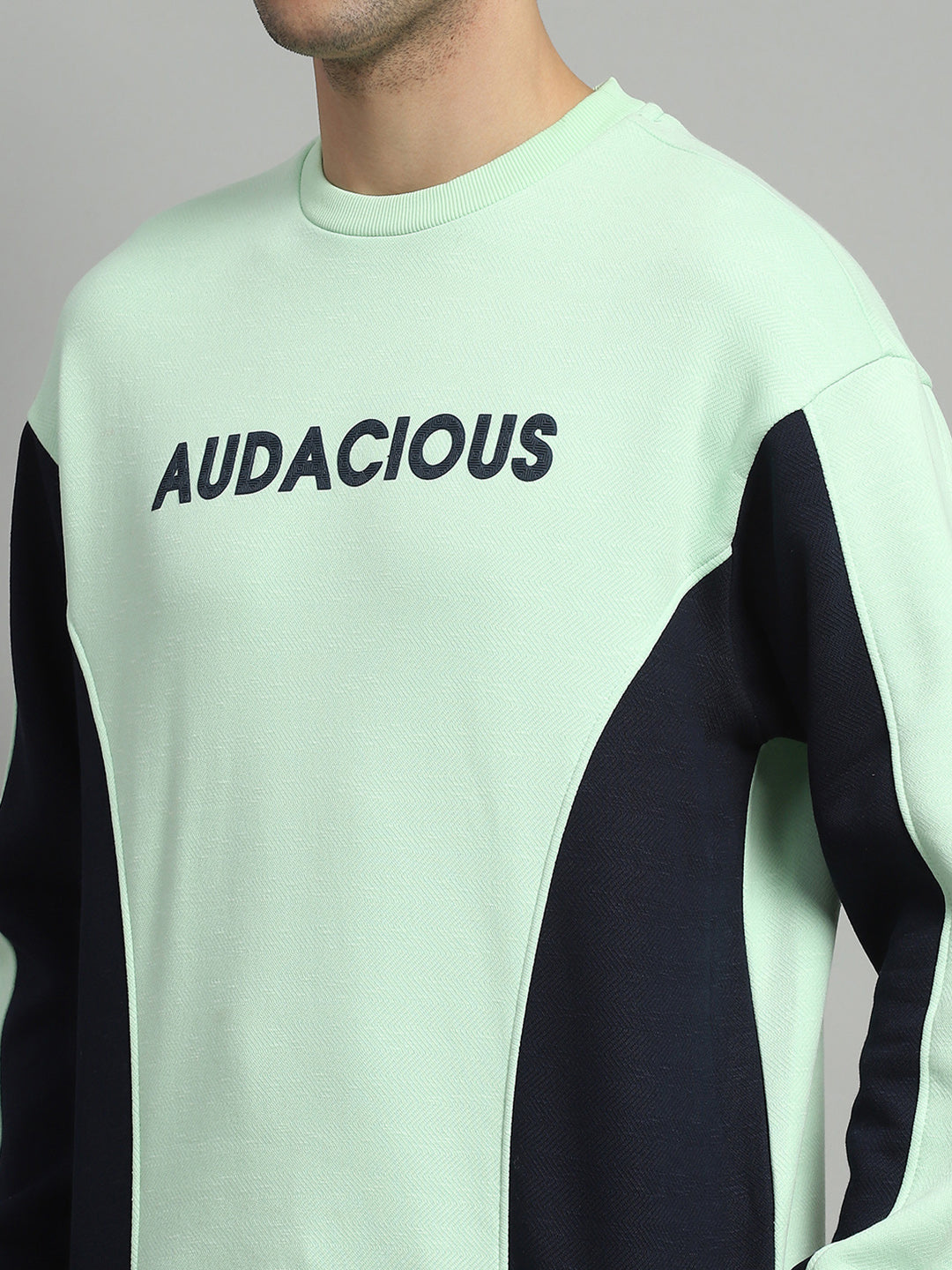 Men Green Printed Round Neck Full Sleeve Sweatshirt