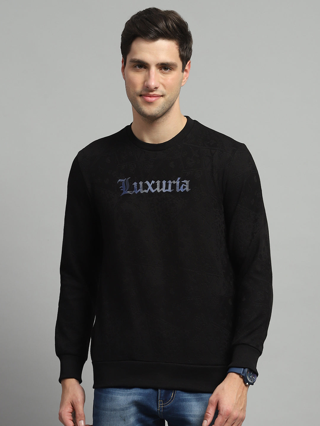 Buy Men Black Printed Round Neck Full Sleeve Sweatshirt Online in