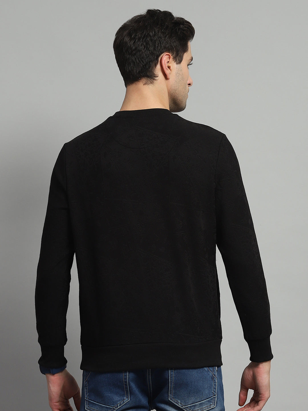 Men Black Printed Round Neck Full Sleeve Sweatshirt