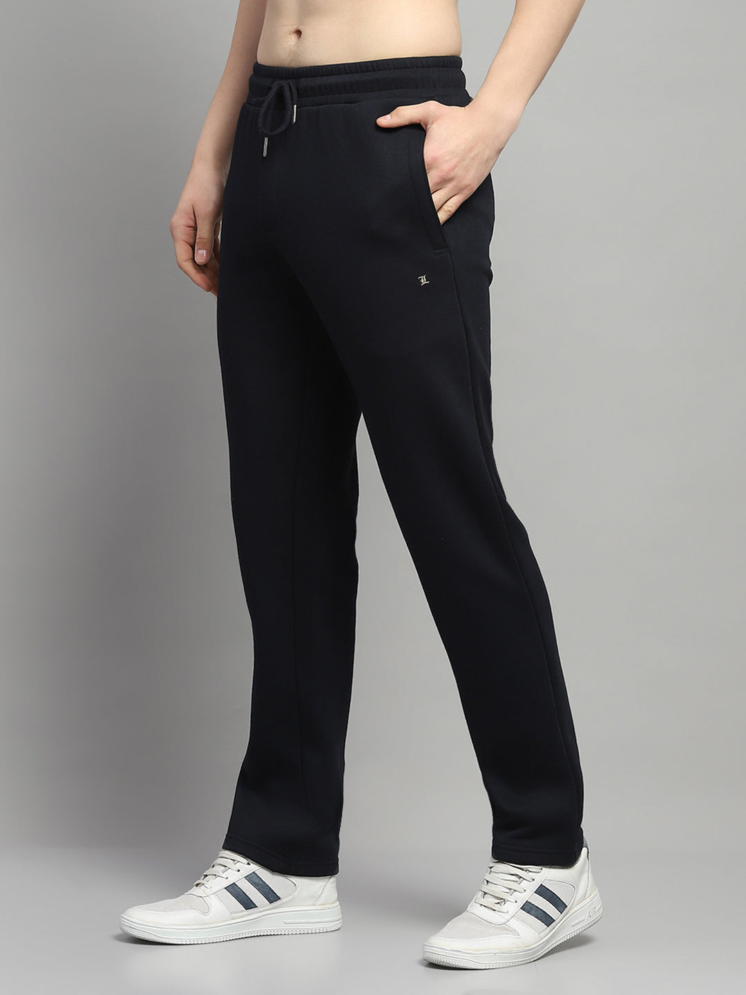 Men Navy Blue Self Design Collar Full Sleeve Winter Tracksuit