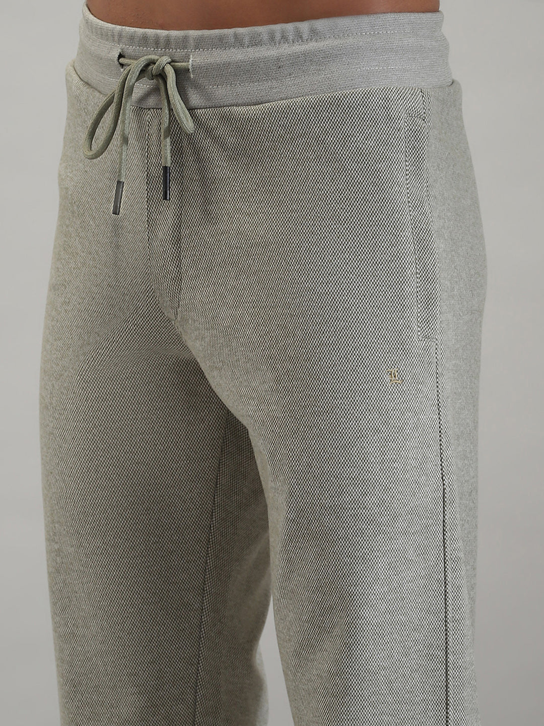 Men Grey Self Design Mock Neck Full Sleeve Winter Tracksuit