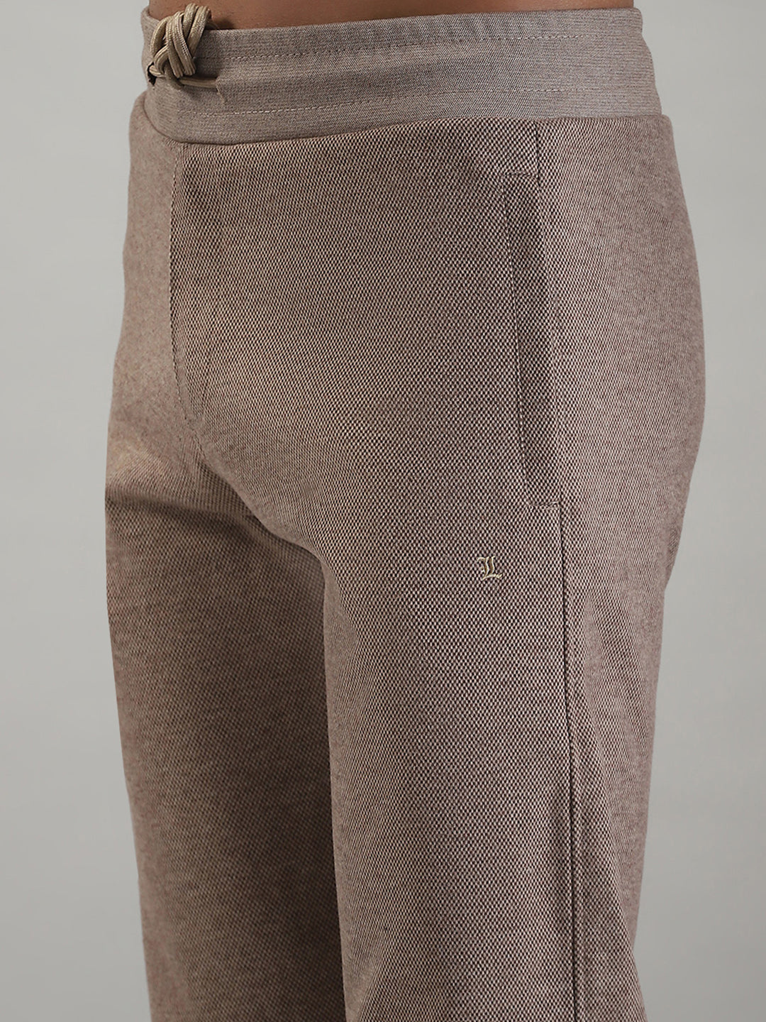 Men Brown Self Design Mock Neck Full Sleeve Winter Tracksuit