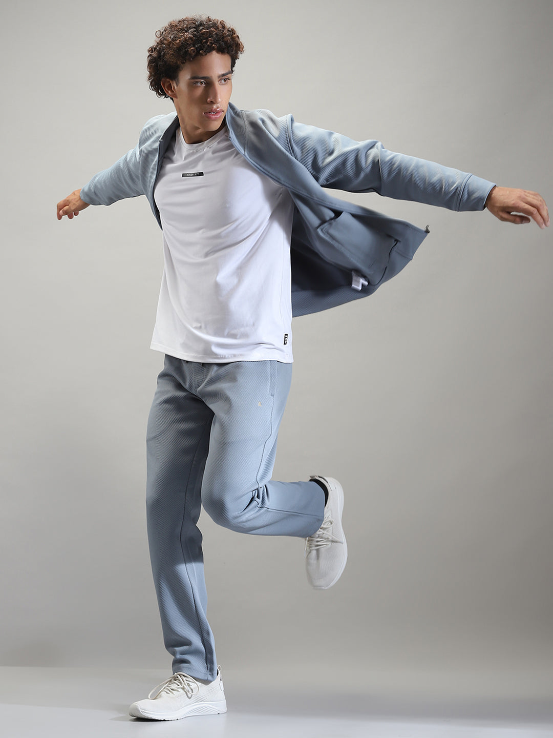 Men Blue Solid Mock Neck Full Sleeve Winter Tracksuit