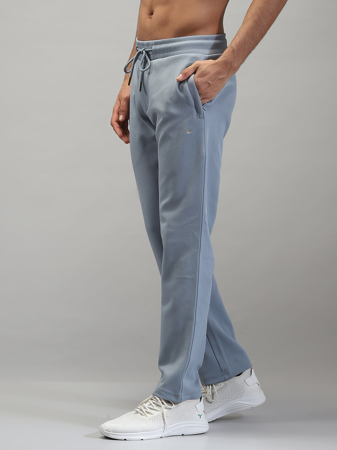 Men Blue Solid Mock Neck Full Sleeve Winter Tracksuit