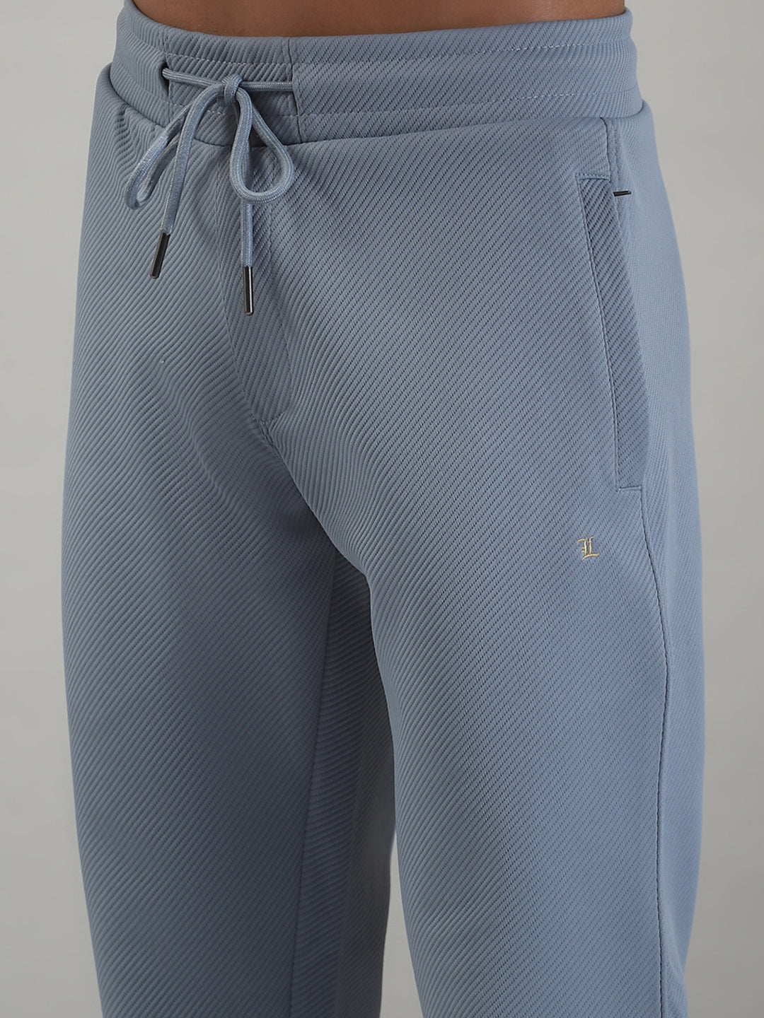 Men Blue Solid Mock Neck Full Sleeve Winter Tracksuit