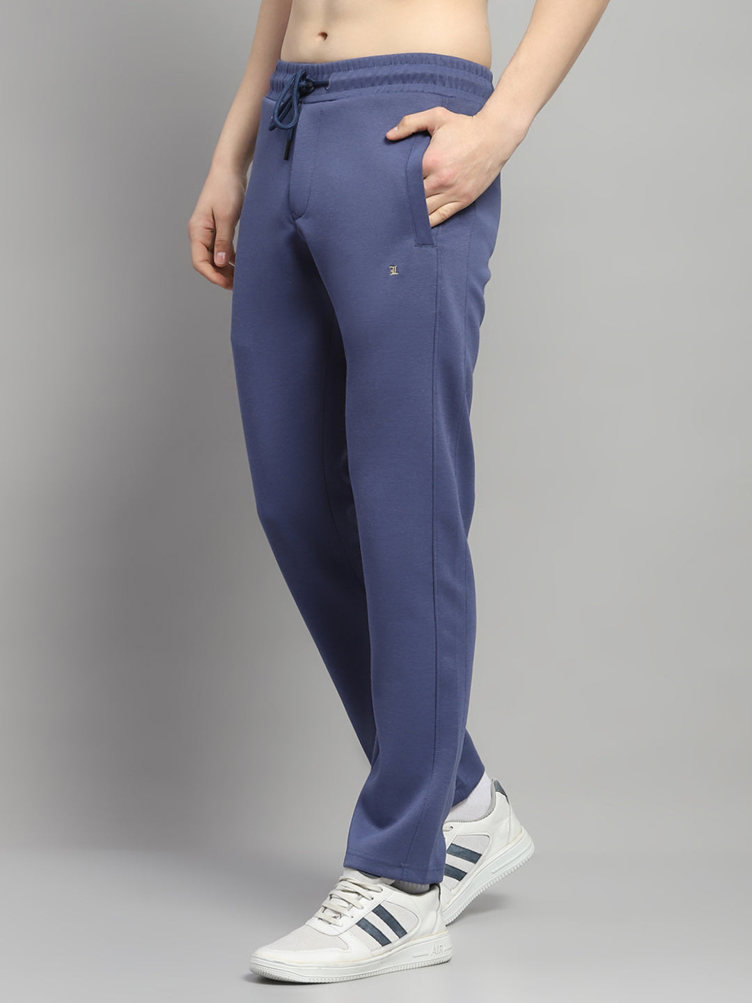 Men Blue Solid Mock Neck Full Sleeve Winter Tracksuit