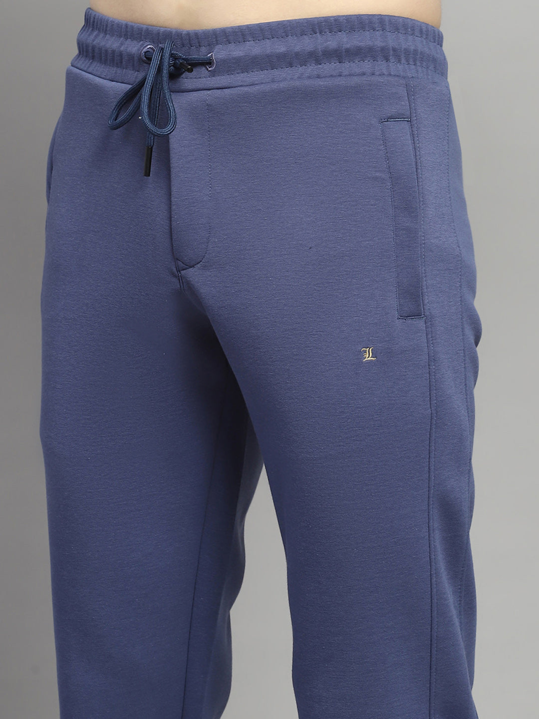 Men Blue Solid Mock Neck Full Sleeve Winter Tracksuit