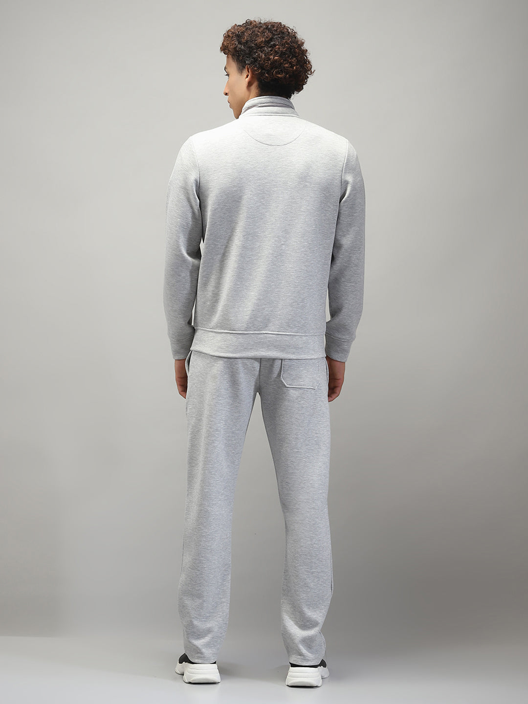 Men Grey Solid Mock Neck Full Sleeve Winter Tracksuit