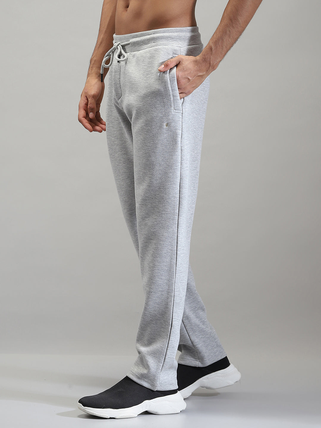 Men Grey Solid Mock Neck Full Sleeve Winter Tracksuit