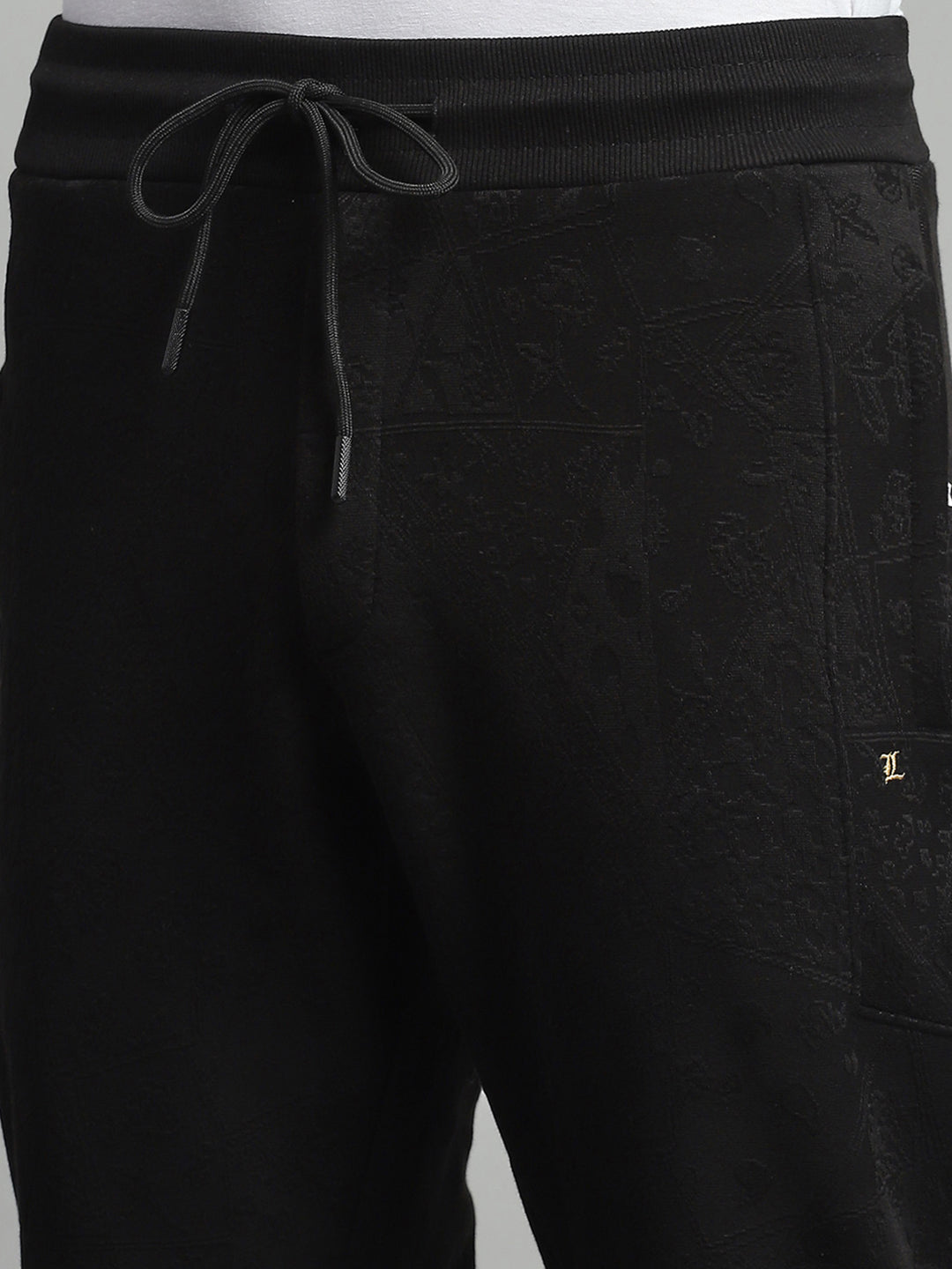 Luxuria Men Black Self Design Mock Neck Full Sleeve Winter Tracksuit