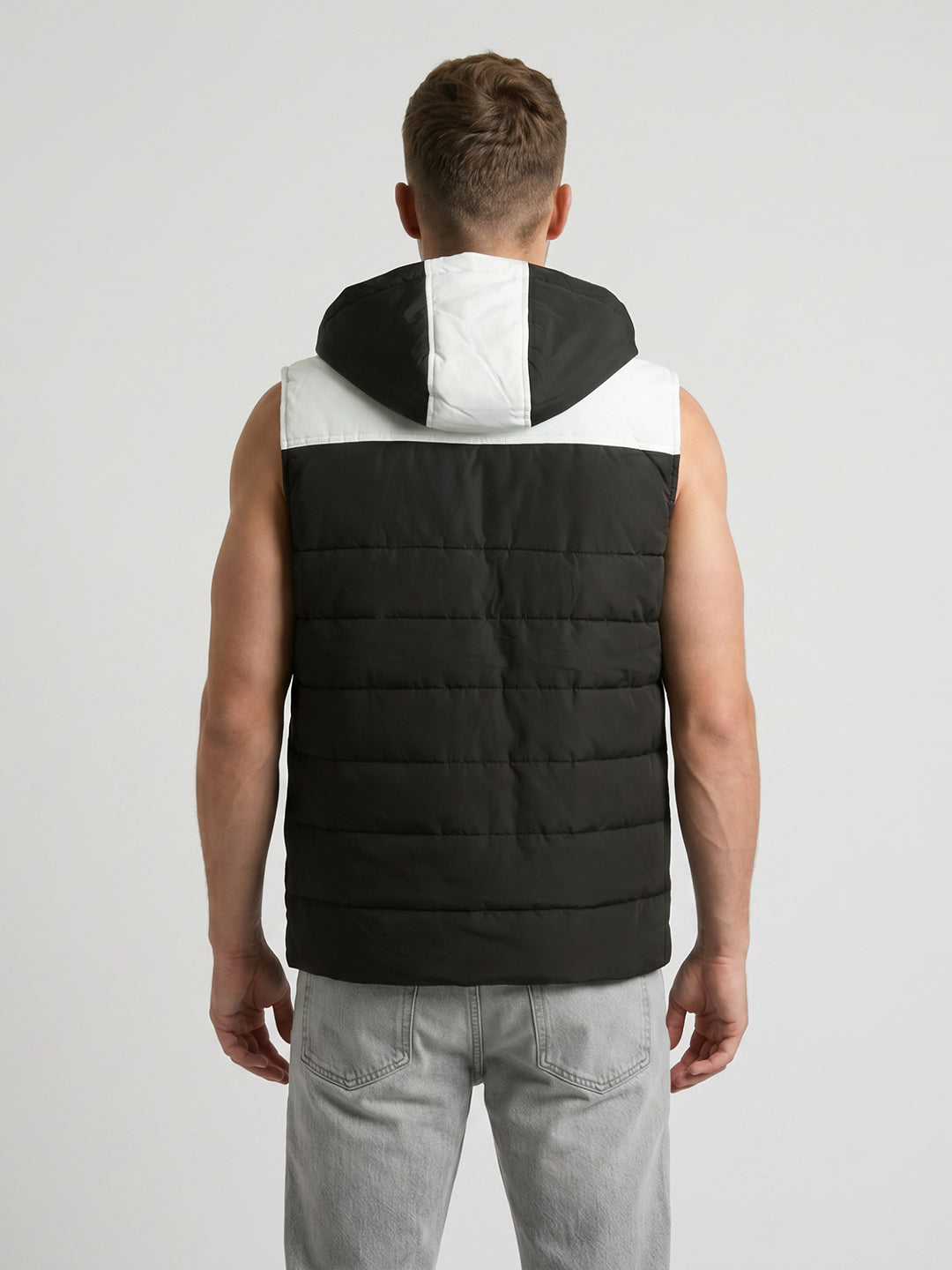 Men Olive Solid Detachable Hood Sleeveless Jacket