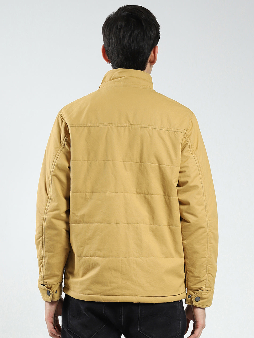 Men Yellow Solid Collar Full Sleeve Jacket