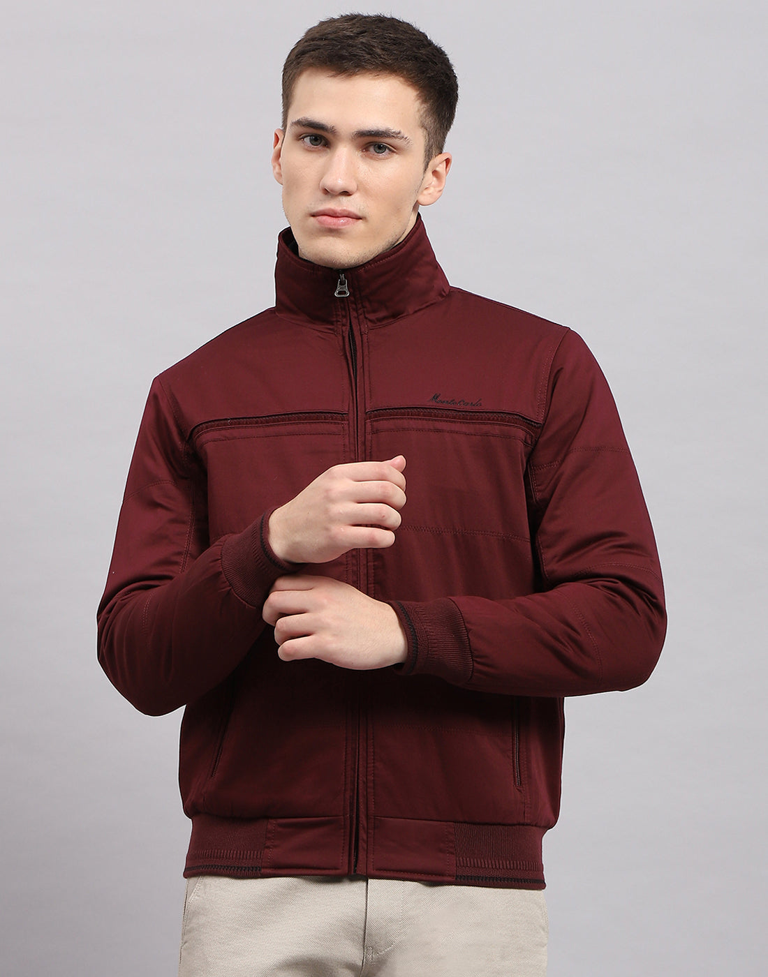 Men Maroon Solid Collar Full Sleeve Jacket