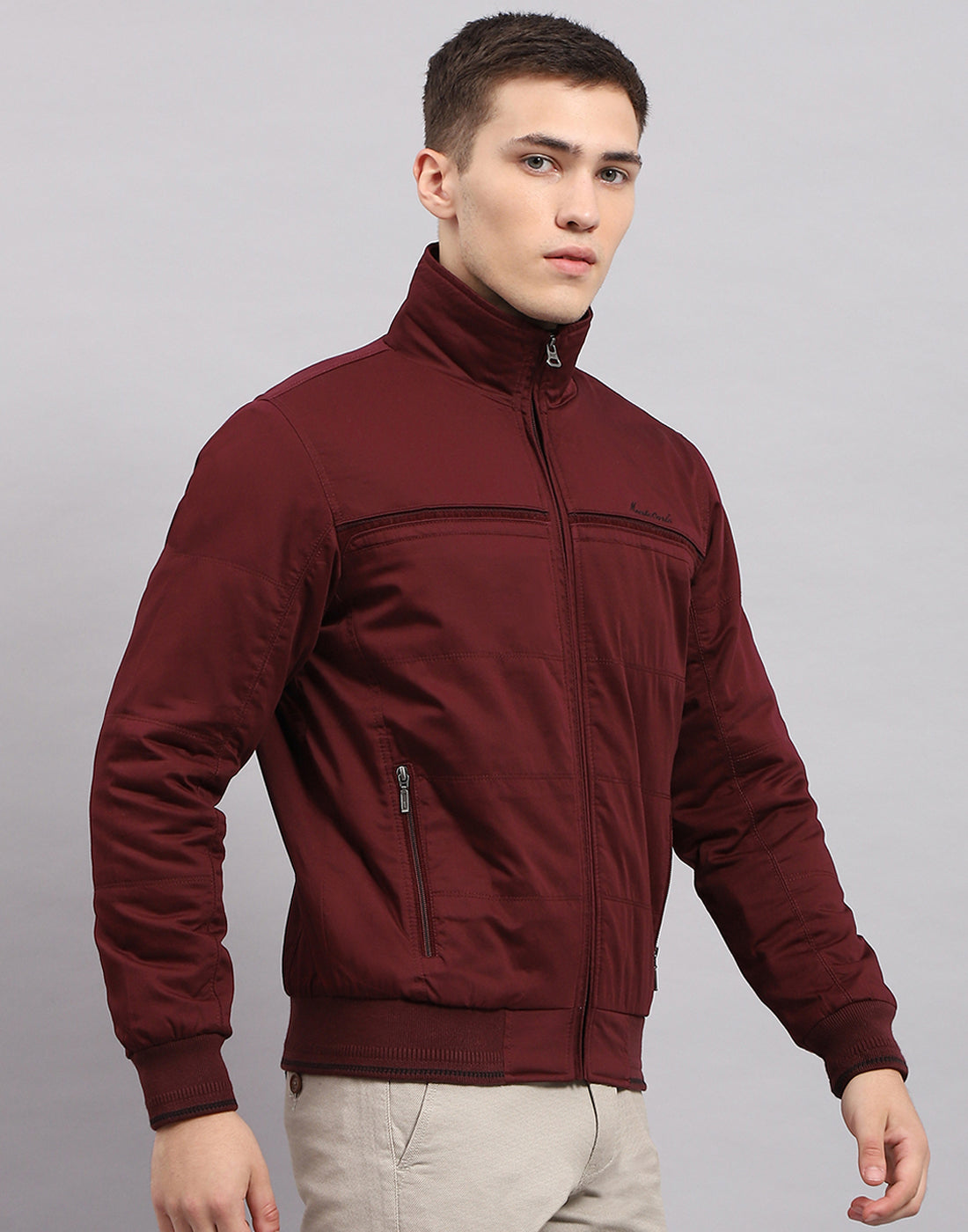 Men Maroon Solid Collar Full Sleeve Jacket