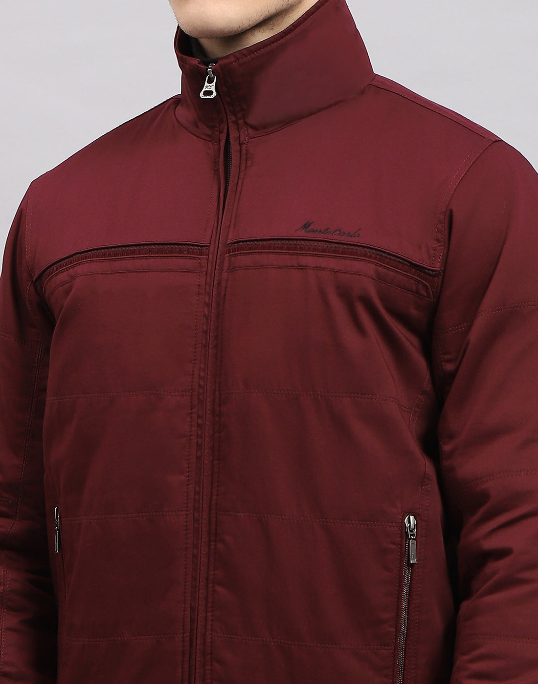Men Maroon Solid Collar Full Sleeve Jacket