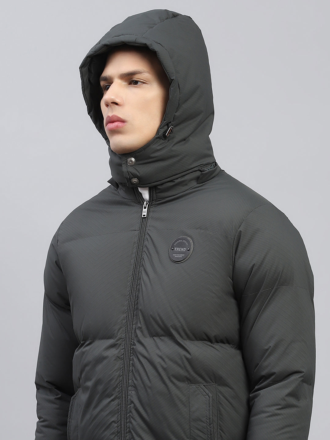 Men Green Solid Detachable Hood Full Sleeve Jacket