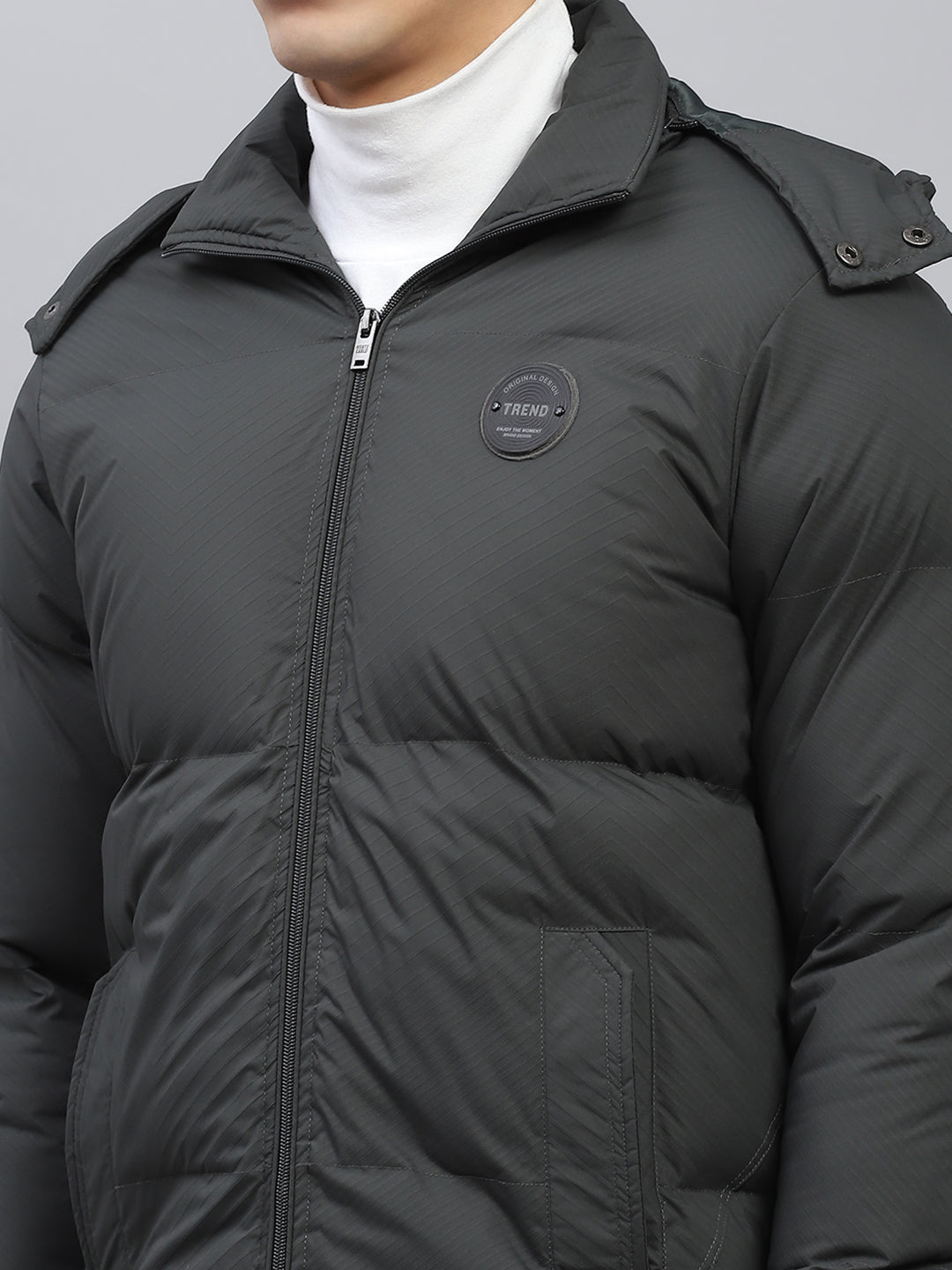 Men Green Solid Detachable Hood Full Sleeve Jacket