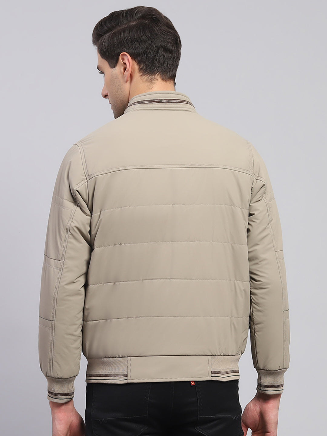 Men Beige Solid Collar Full Sleeve Jacket
