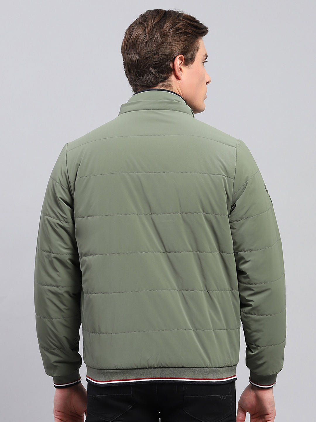 Men Olive Solid Detachable Hood Full Sleeve Jacket