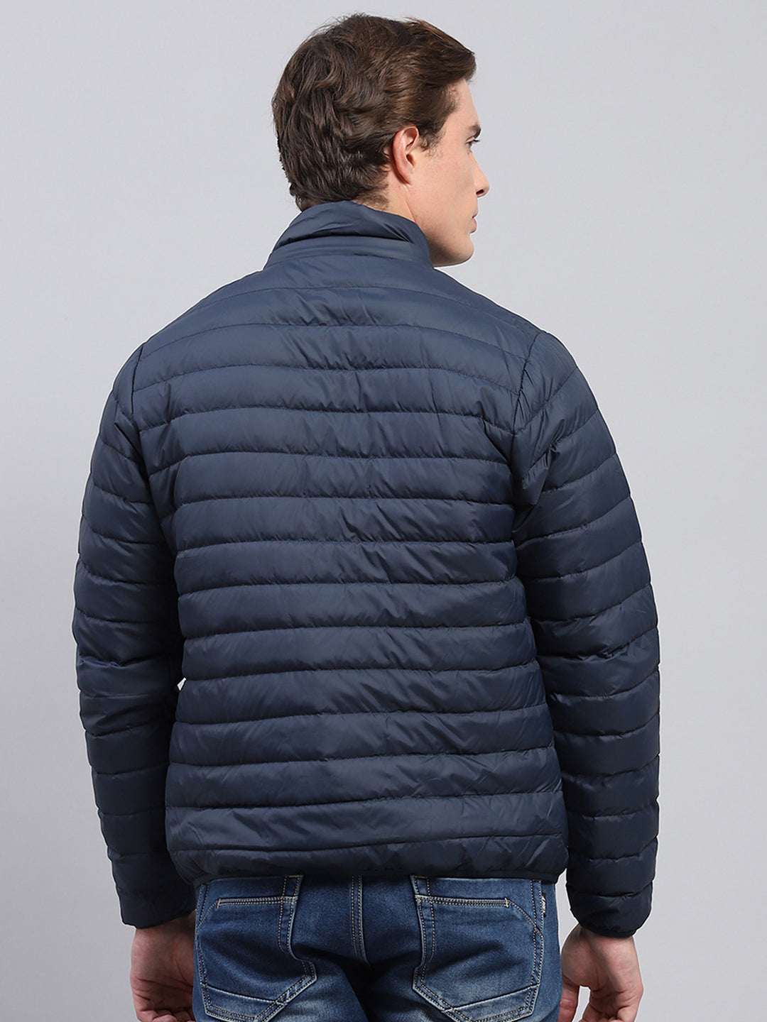 Men Navy Blue Solid Detachable Hood Full Sleeve Jacket