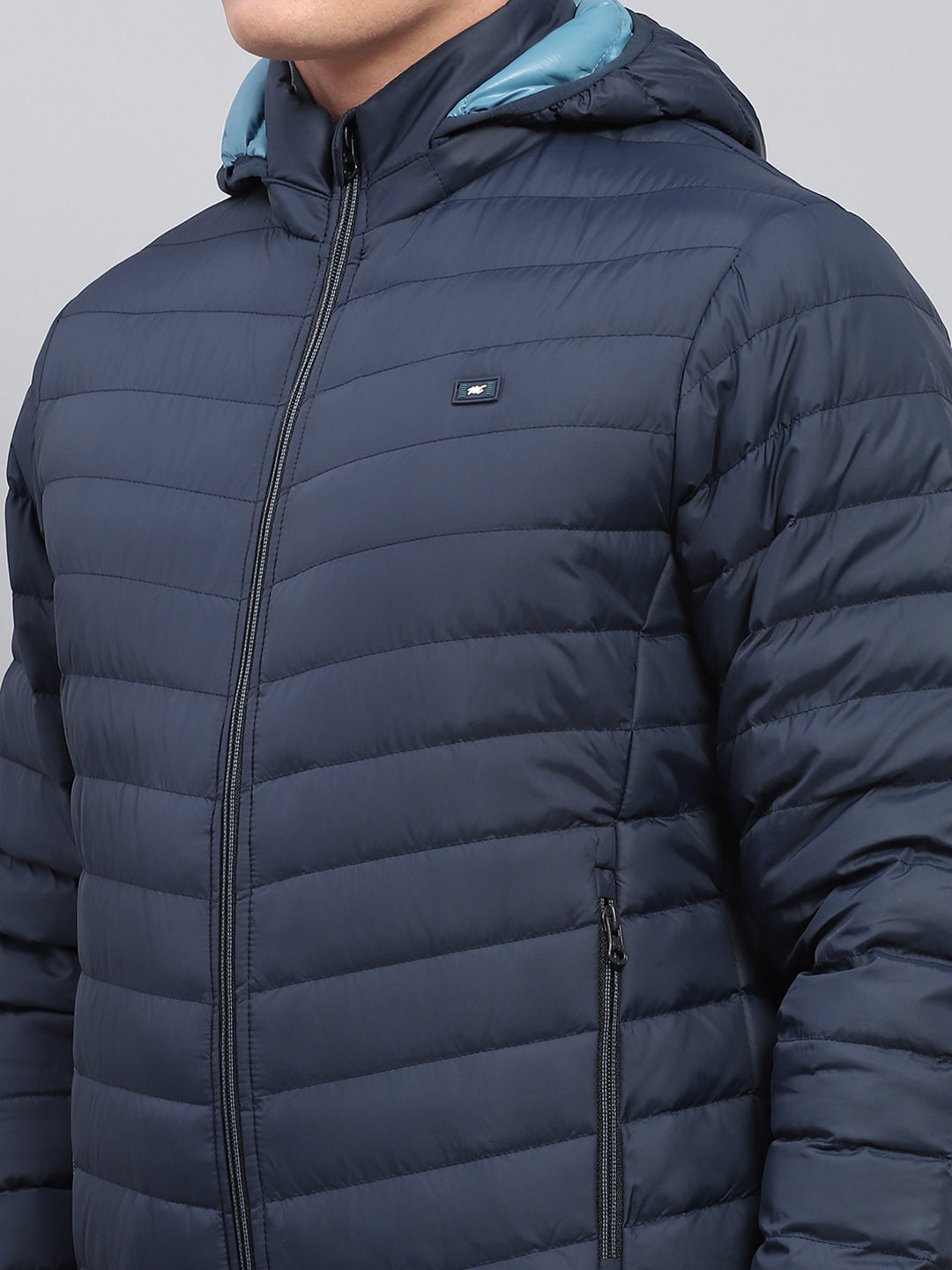 Men Navy Blue Solid Detachable Hood Full Sleeve Jacket