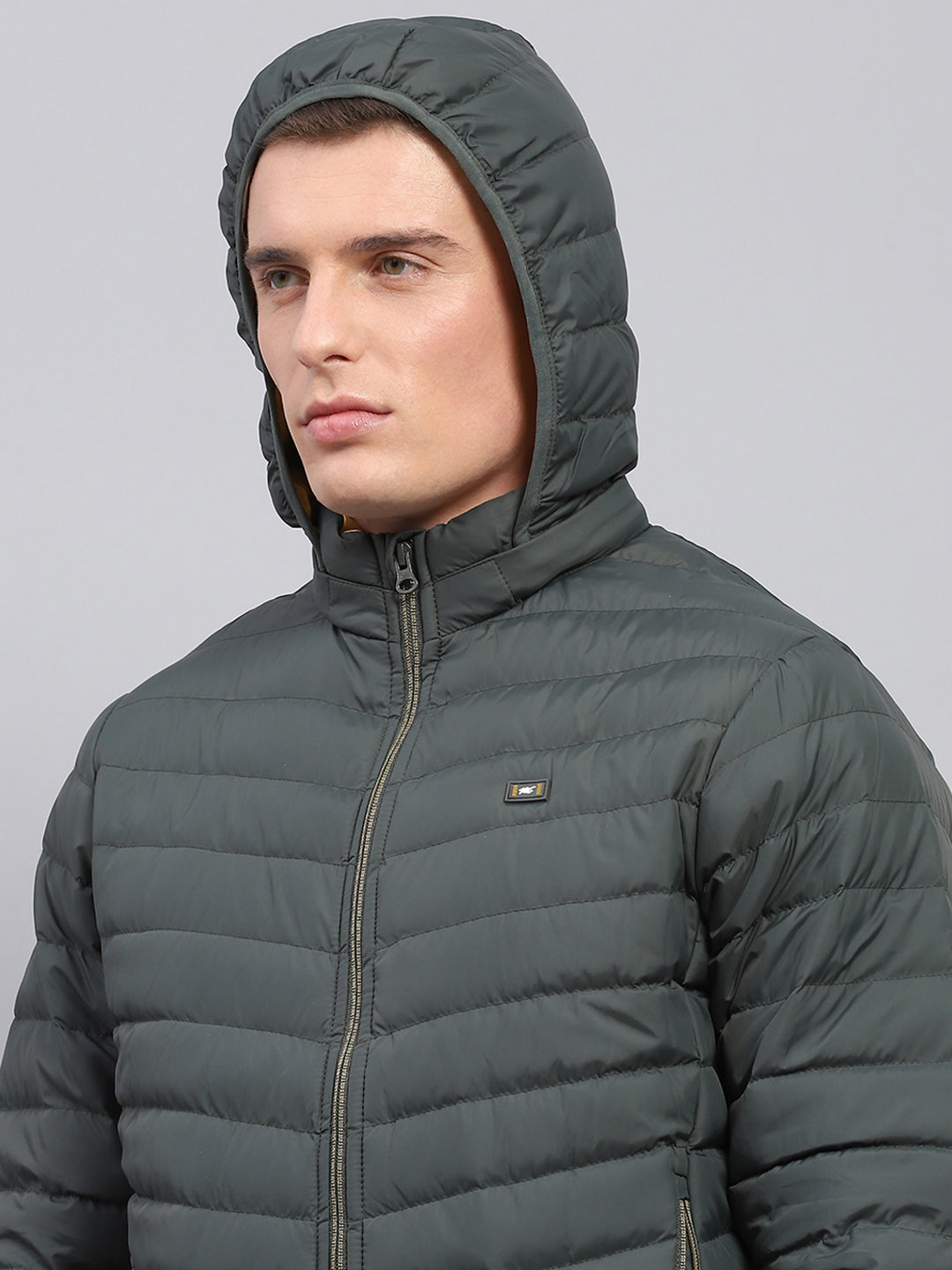Men Olive Solid Detachable Hood Full Sleeve Jacket