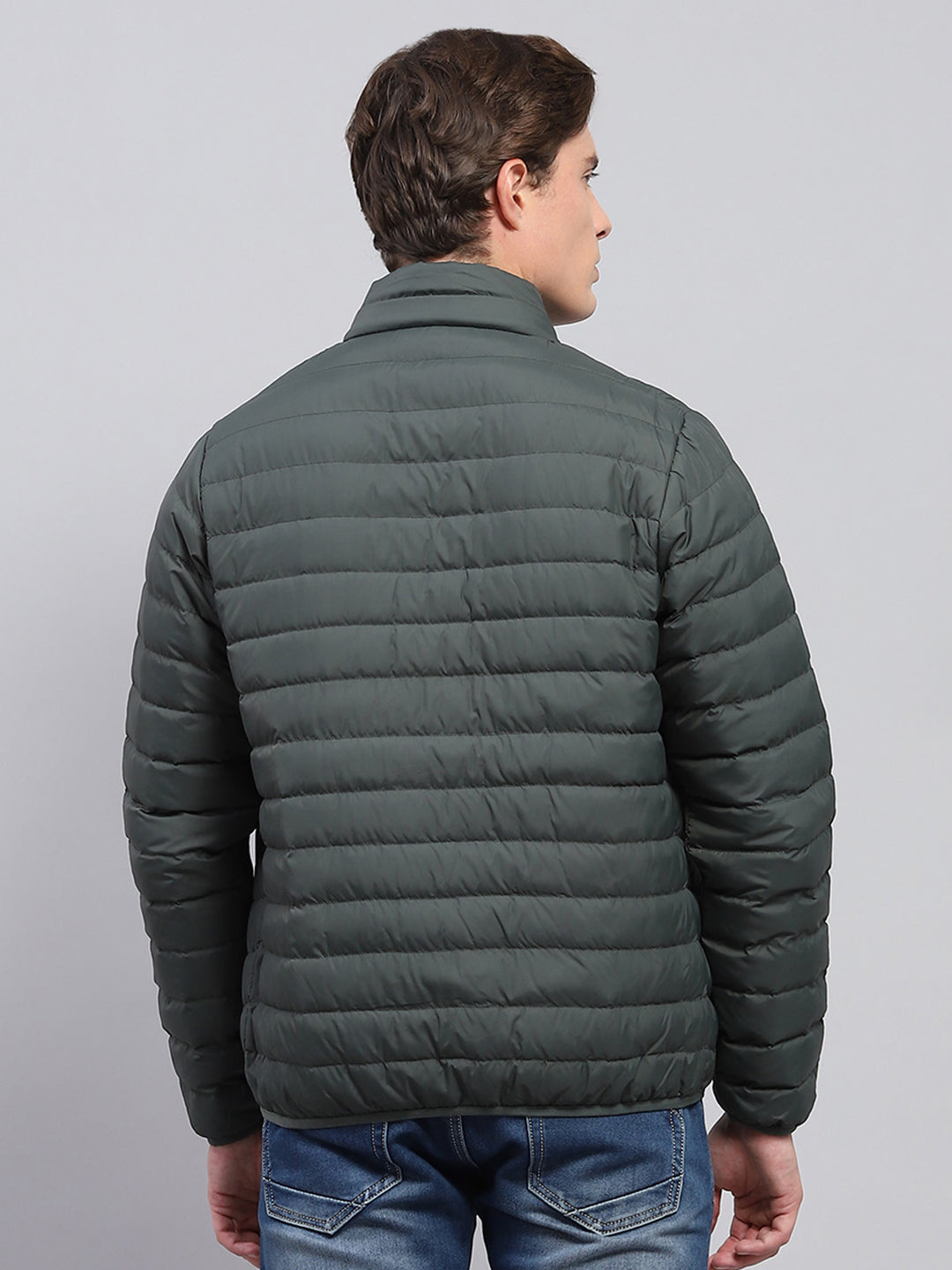 Men Olive Solid Detachable Hood Full Sleeve Jacket