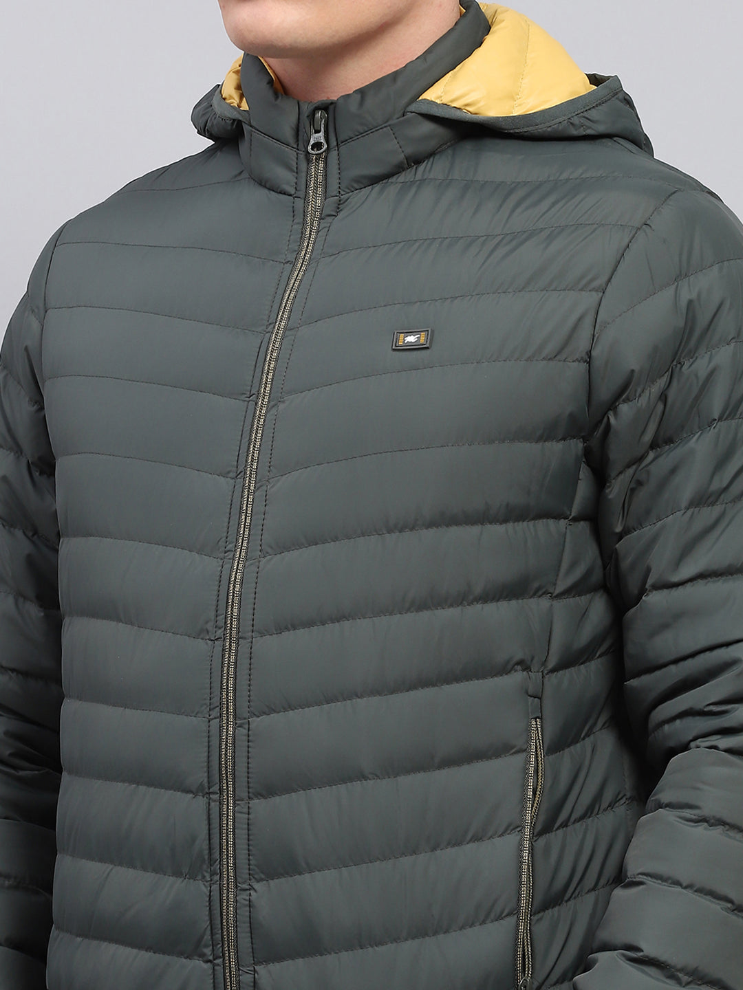 Men Olive Solid Detachable Hood Full Sleeve Jacket