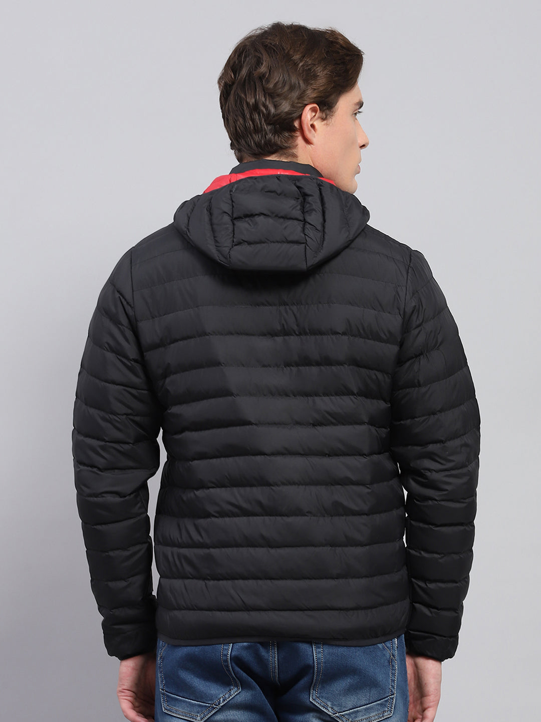 Men Black Solid Detachable Hood Full Sleeve Jacket