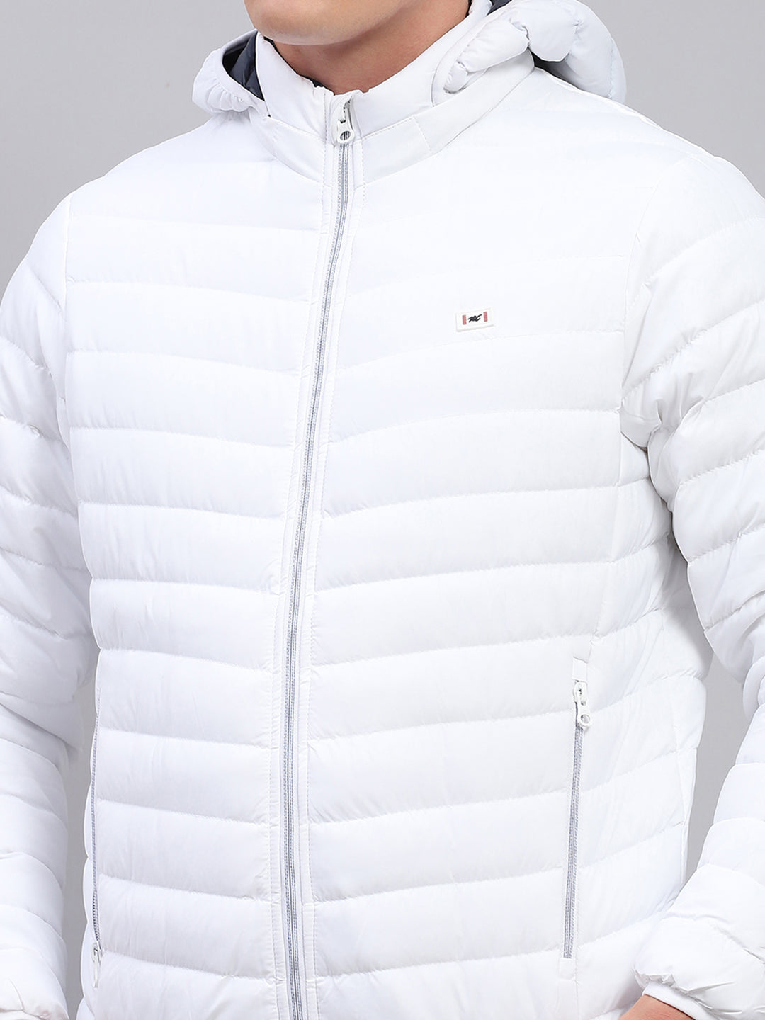 Men White Solid Detachable Hood Full Sleeve Jacket