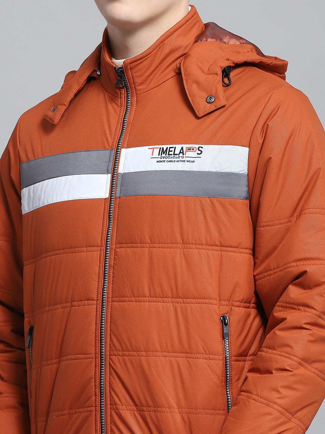 Men Rust Printed Detachable Hood Full Sleeve Jacket