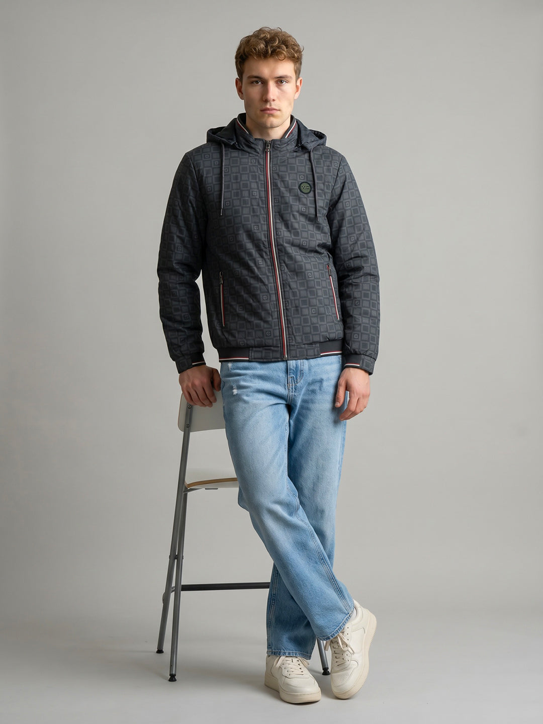 Men Navy Blue Colourblocked Detachable Hood Full Sleeve Jacket