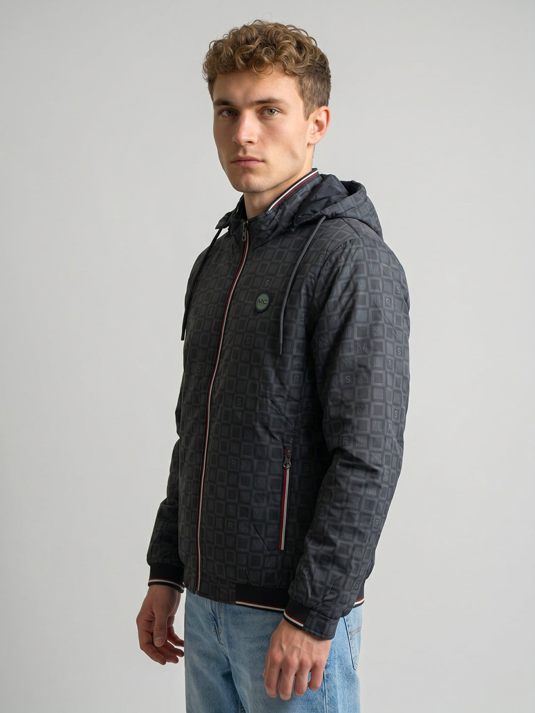 Men Navy Blue Colourblocked Detachable Hood Full Sleeve Jacket