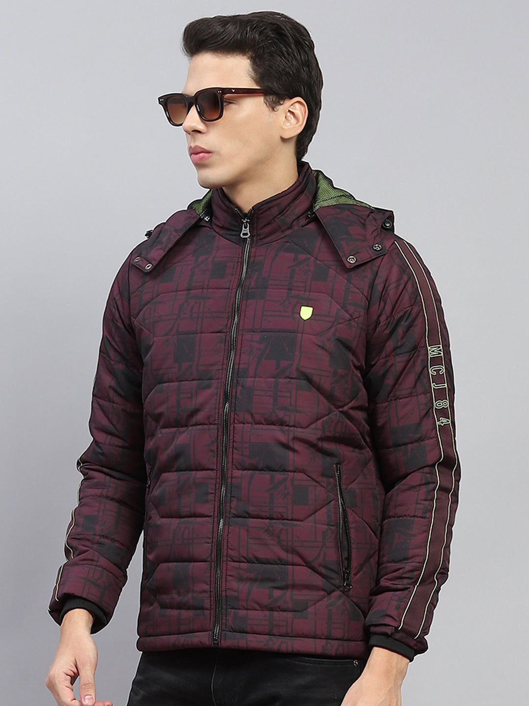 Men Maroon Printed Detachable Hood Full Sleeve Jacket
