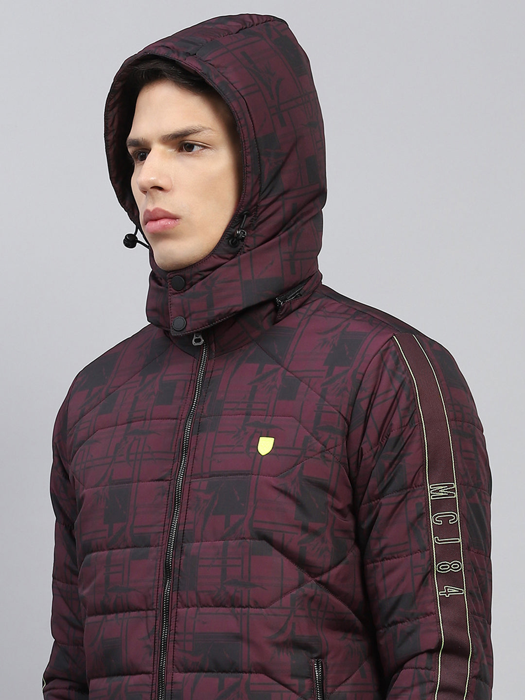 Men Maroon Printed Detachable Hood Full Sleeve Jacket