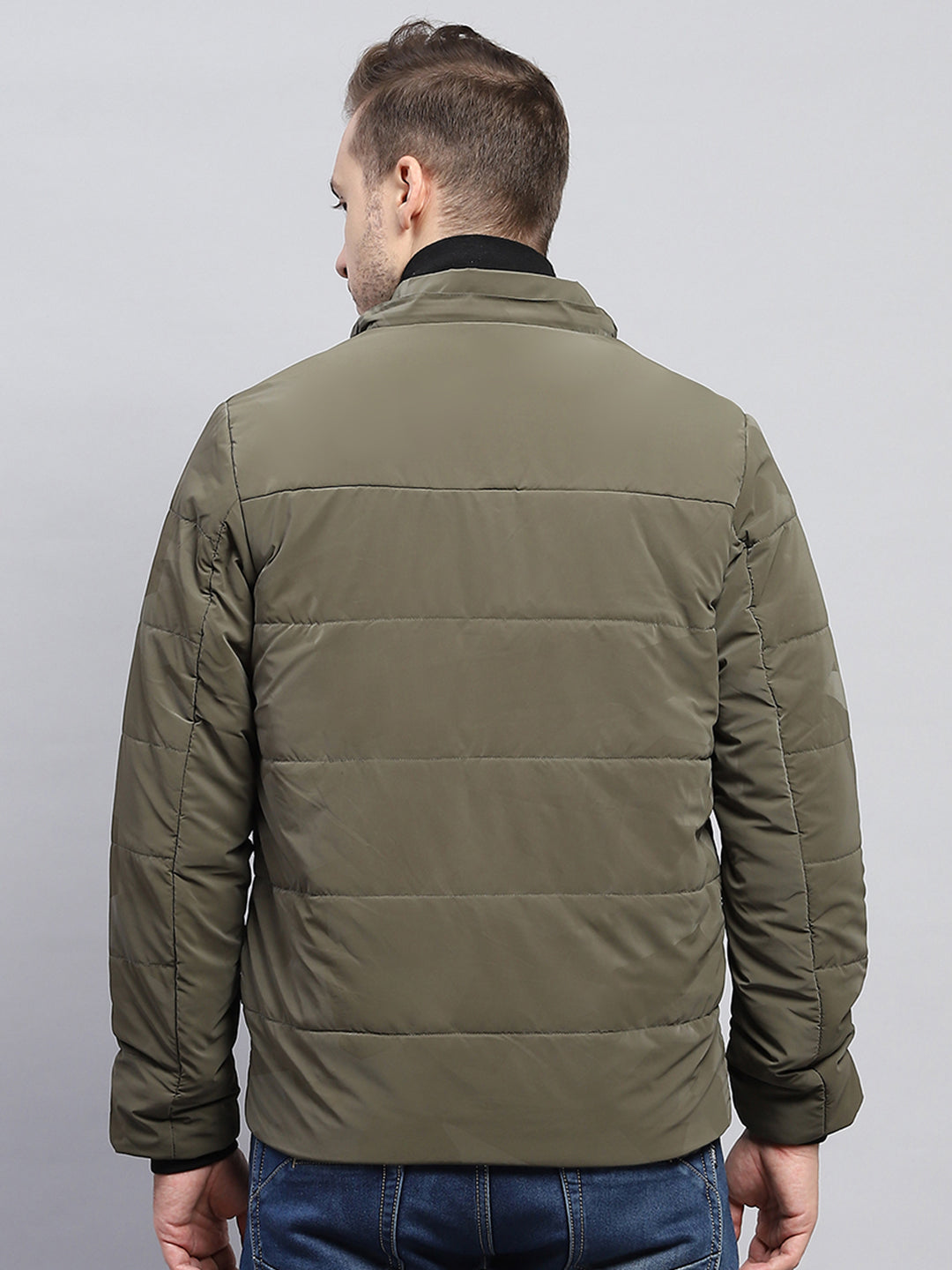 Men Olive Solid Detachable Hood Full Sleeve Jacket