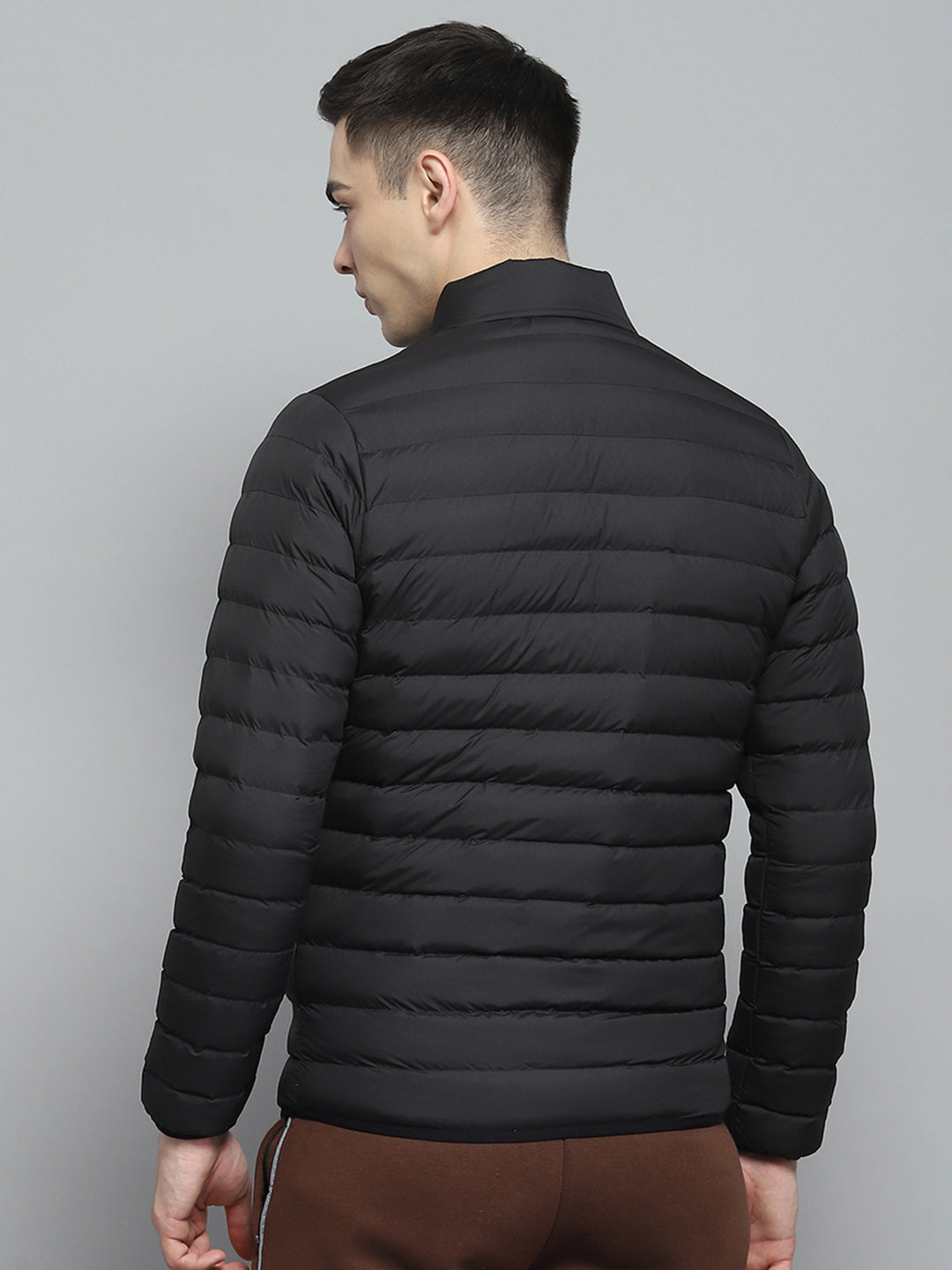 Men Black Solid Mock Neck Full Sleeve Jacket