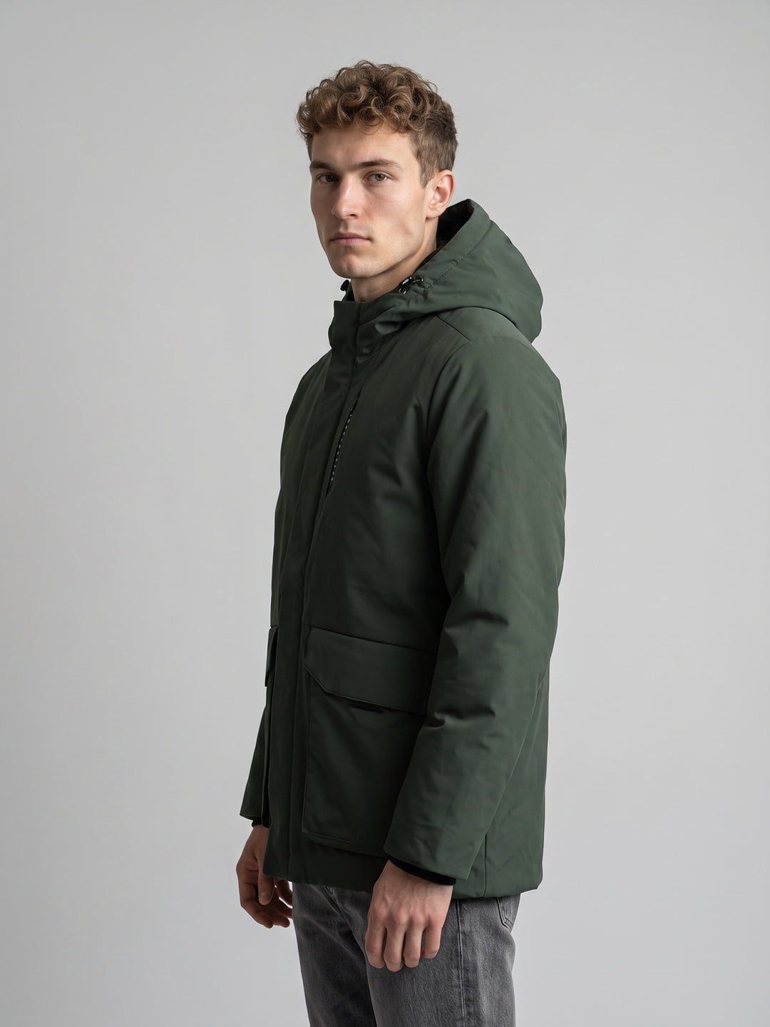 Men Olive Hooded Full Sleeve Jacket with Reversible Half Sleeve Jacket