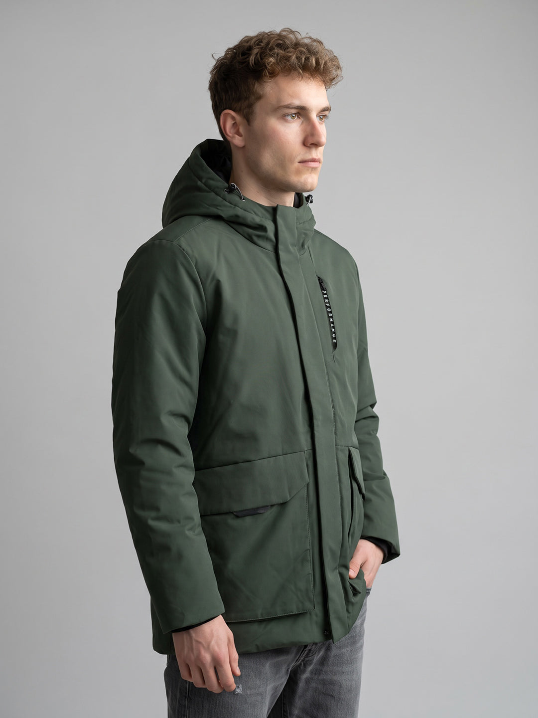 Men Olive Hooded Full Sleeve Jacket with Reversible Half Sleeve Jacket